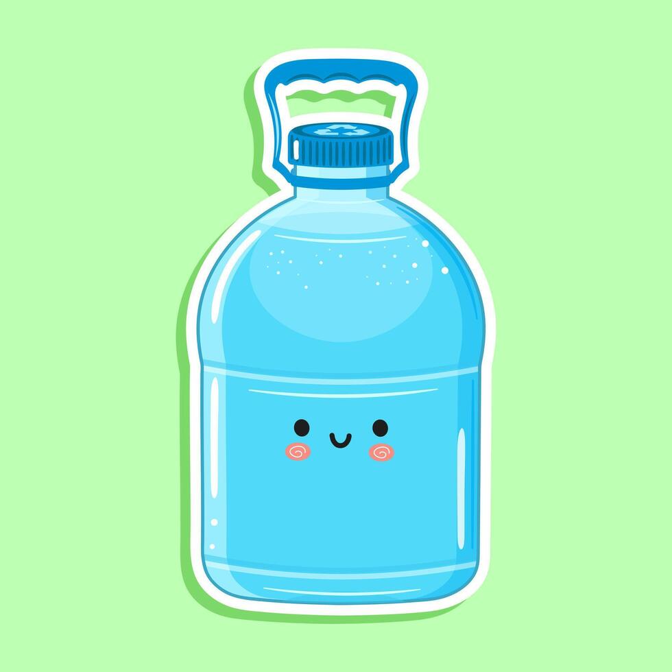 Sticker Plastic Water Bottle character. hand drawn cartoon kawaii character illustration icon. Isolated on green background. Plastic Water Bottle character concept vector