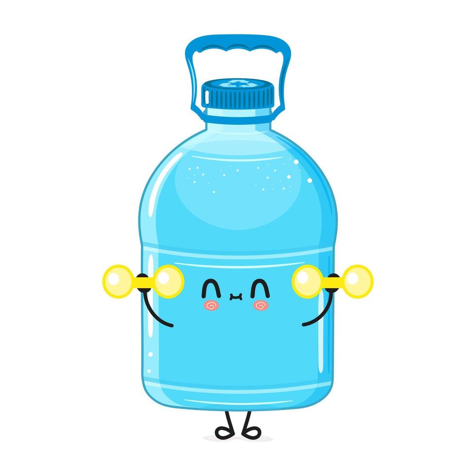 Cute funny Plastic Water Bottle character with dumbbells. hand drawn cartoon kawaii character illustration icon. Isolated on white background. Plastic Water Bottle character gym concept vector