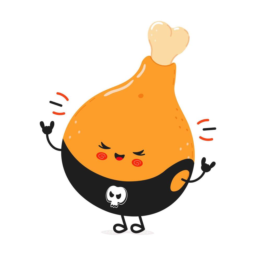 Chicken leg heavy metal character. hand drawn cartoon kawaii character illustration icon. Isolated on white background. Chicken leg character concept vector