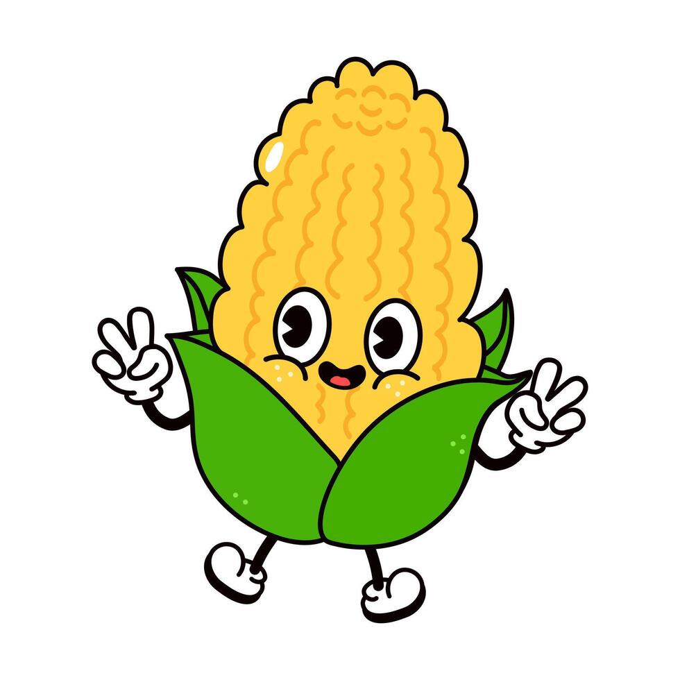 Jumping Corn character character. hand drawn traditional cartoon vintage, retro, kawaii character illustration icon. Isolated white background. Corn character concept vector