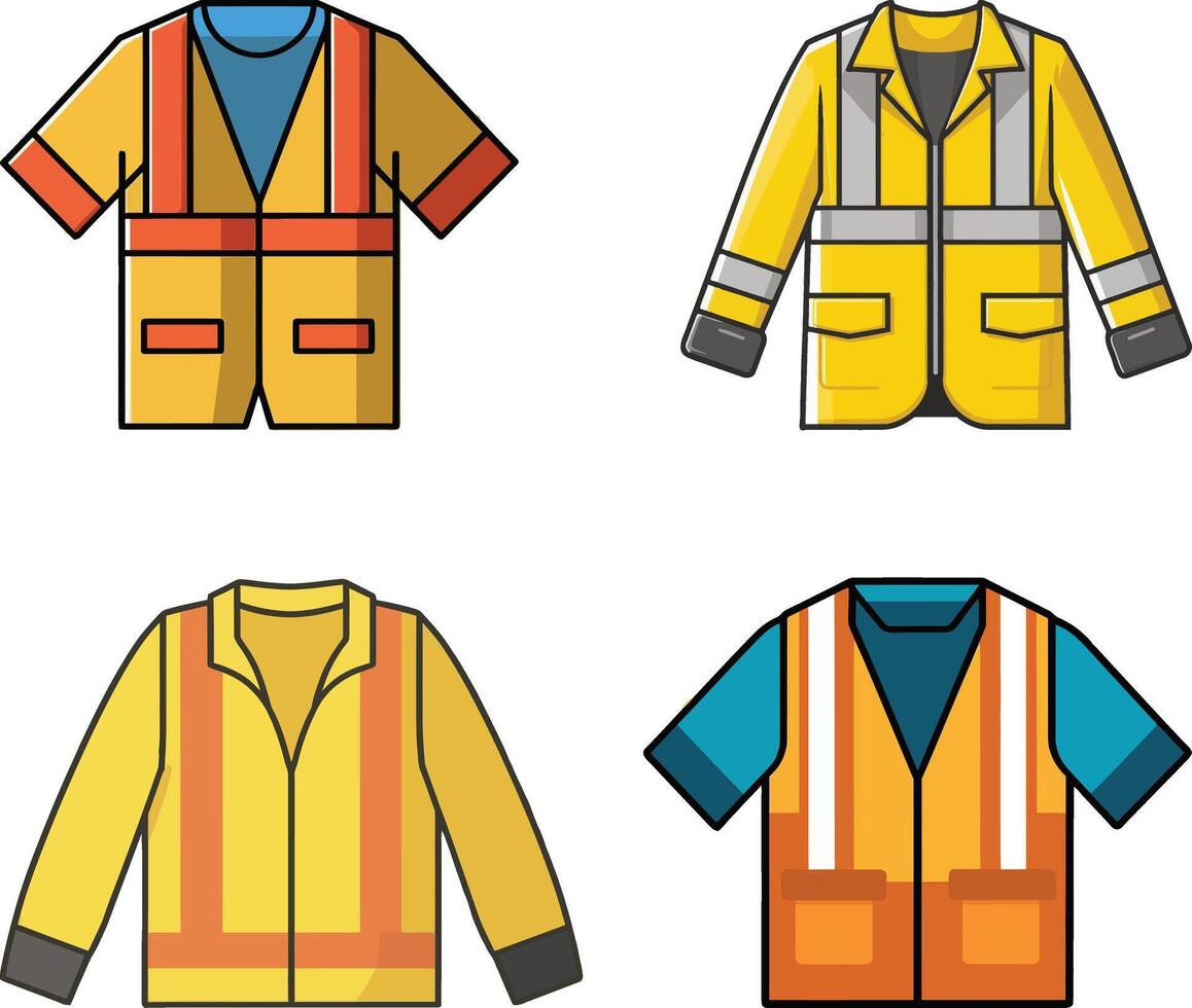 set of construction worker cloth illustration isolated, safety gear outfit vector