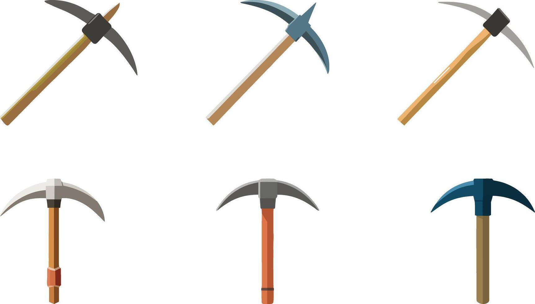 Set of pickaxe or axe isolated illustration on white background. Hammer and pickaxe in flat style. vector