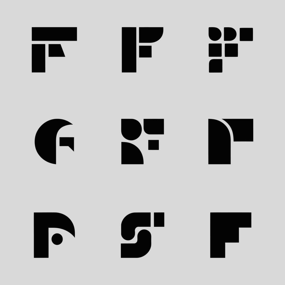 Minimalist letter F logo pack, Minimal Geometric shape alphabet letter F logo collection vector