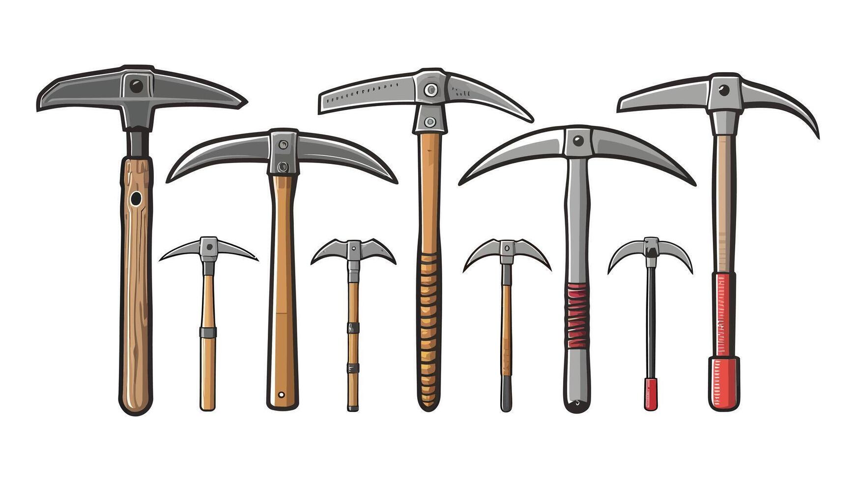 Set of pickaxe or axe isolated illustration on white background. Hammer and pickaxe in flat style. vector