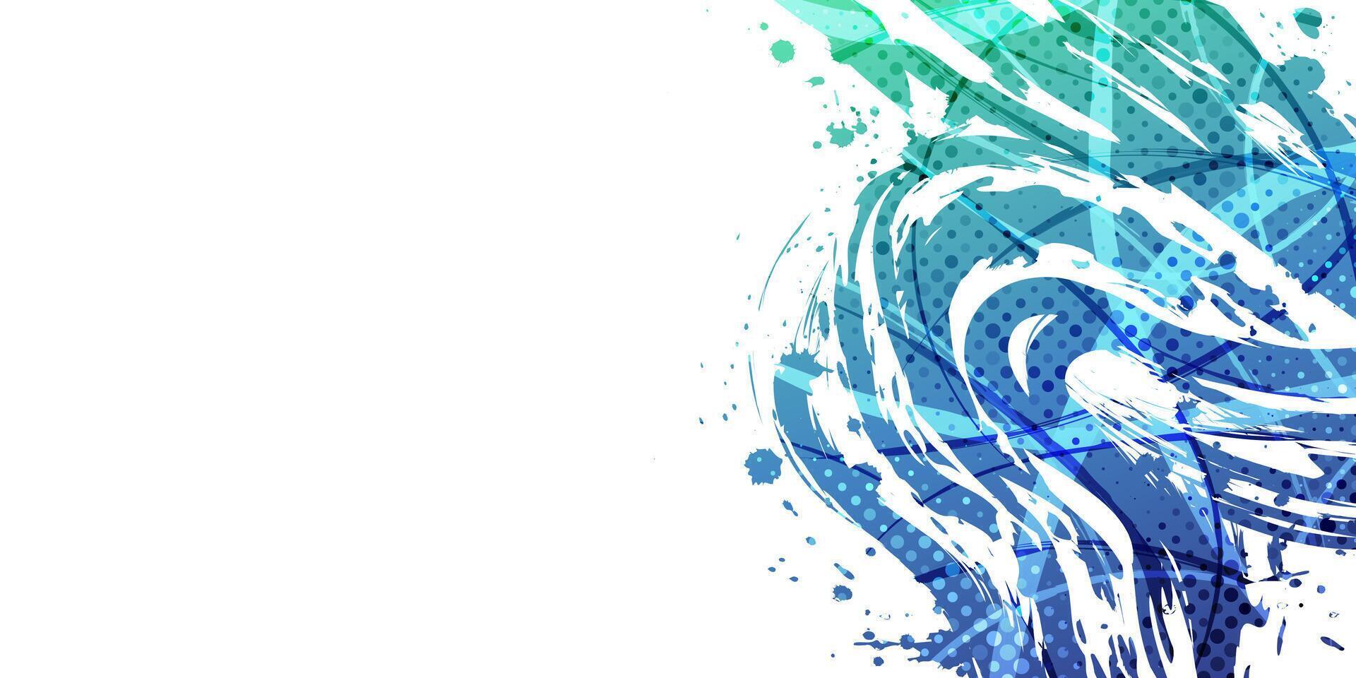 Abstract Sport Background with Blue and Green Gradient Brush Texture and Halftone Effect. Vibrant Grunge Background vector
