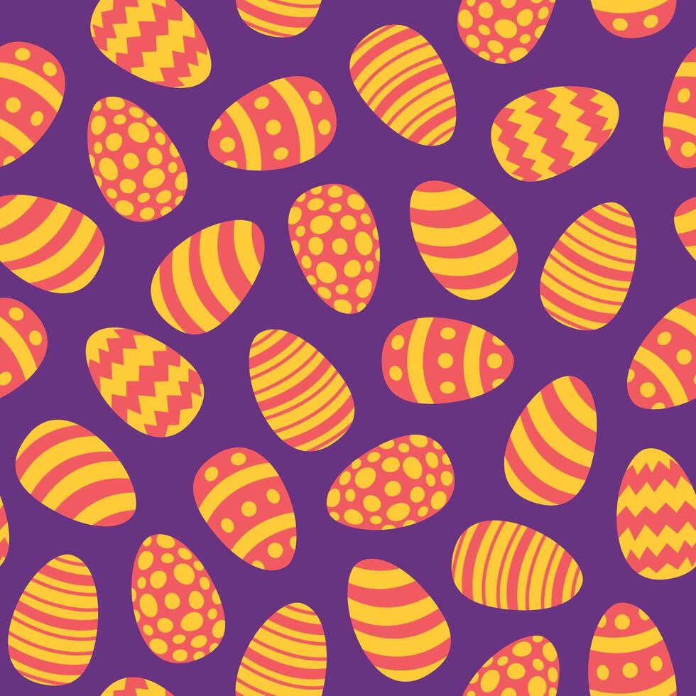 seamless pattern of red and yellow Easter eggs on a purple background vector