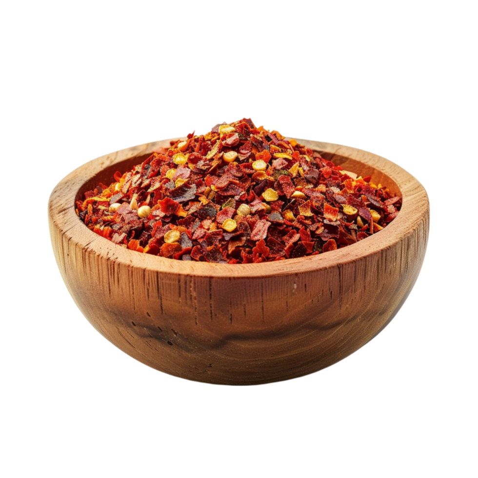 Chilli powder in a wooden bowl on a transparent background Genereted AI png