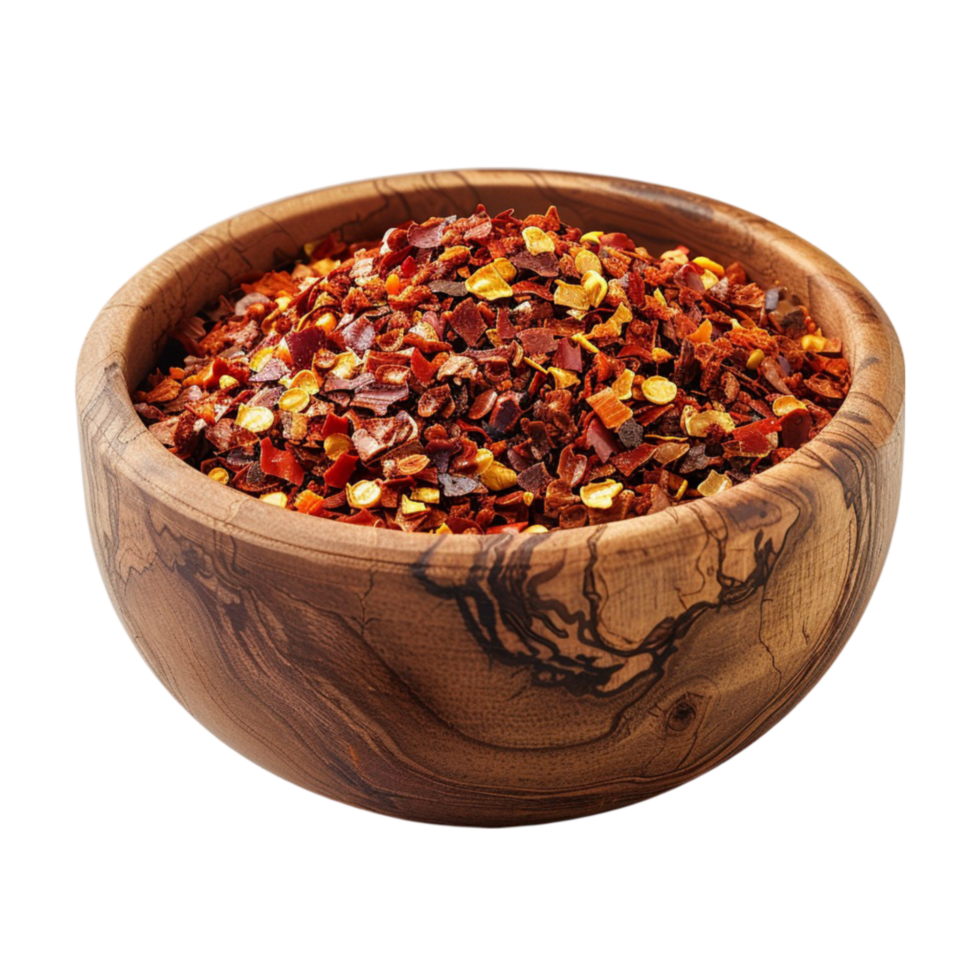 Dried Red Chilli Flakes In Olive Bowl Genereted AI png