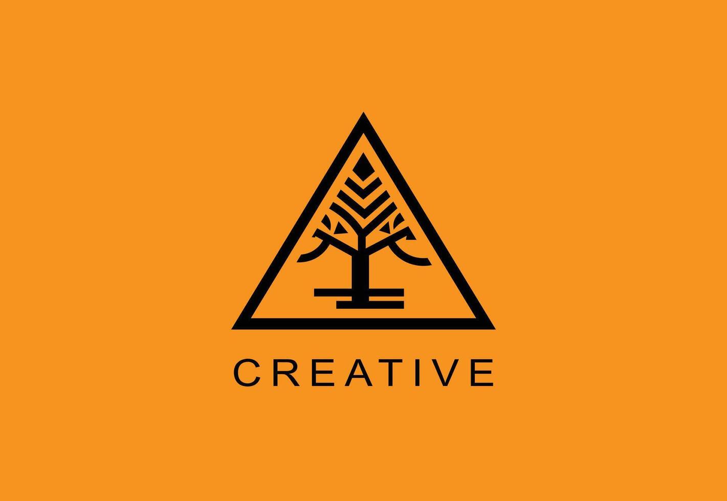 Minimalist tree logo within a triangular boundary, symbolizing growth and creativity. Ideal for businesses related to nature, innovation, or design. vector