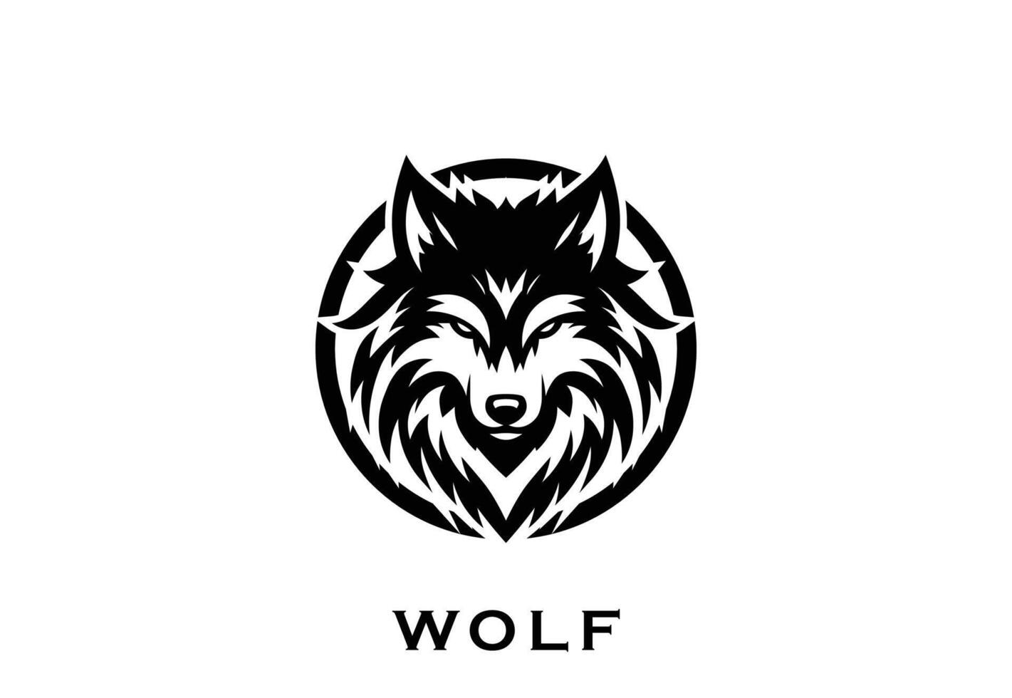 Stylized black wolf head logo, perfect for branding, with intricate fur patterns. vector