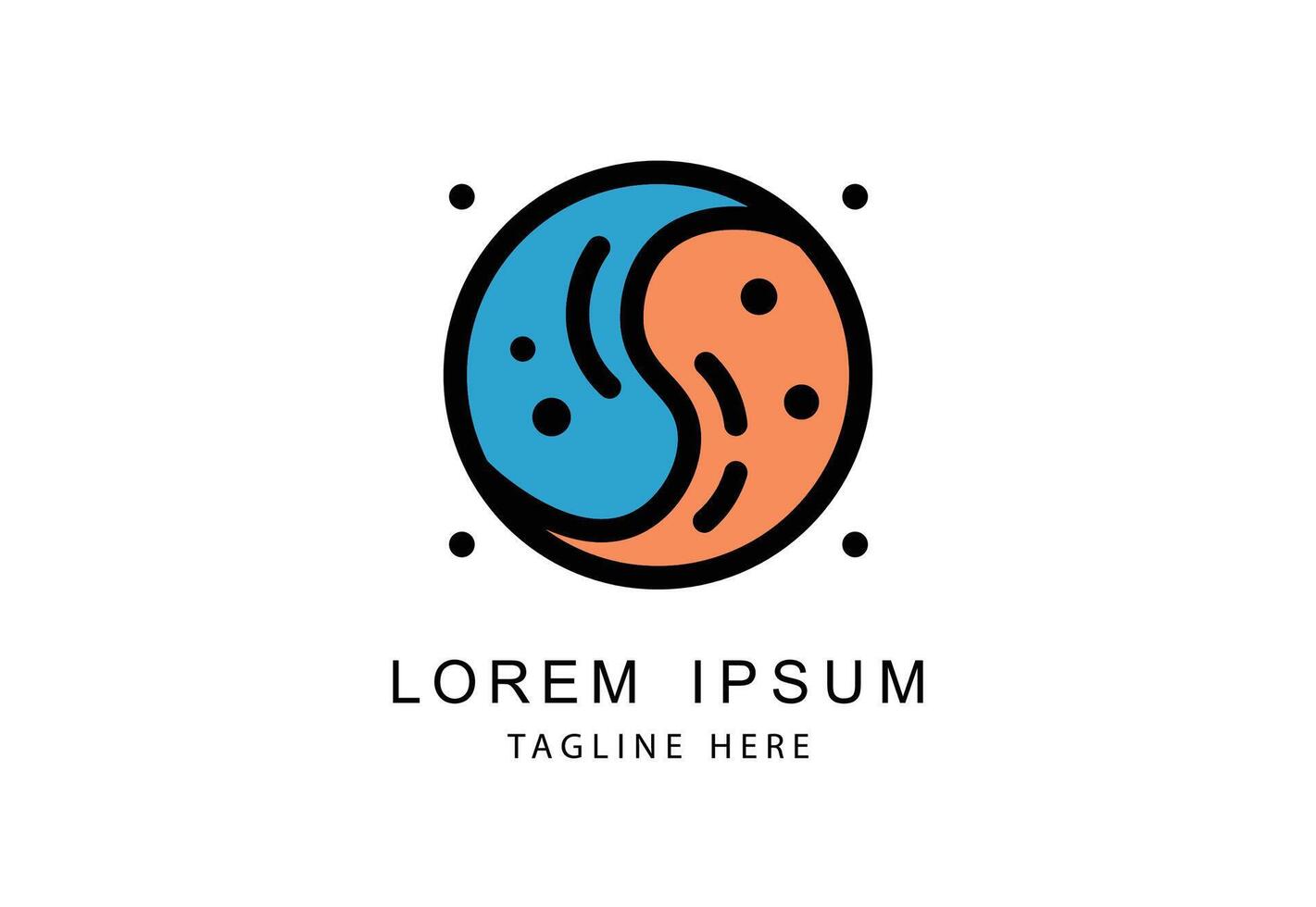 Modern abstract circular logo with blue and orange elements, surrounded by dotted circle. Ideal for balance-themed branding. vector