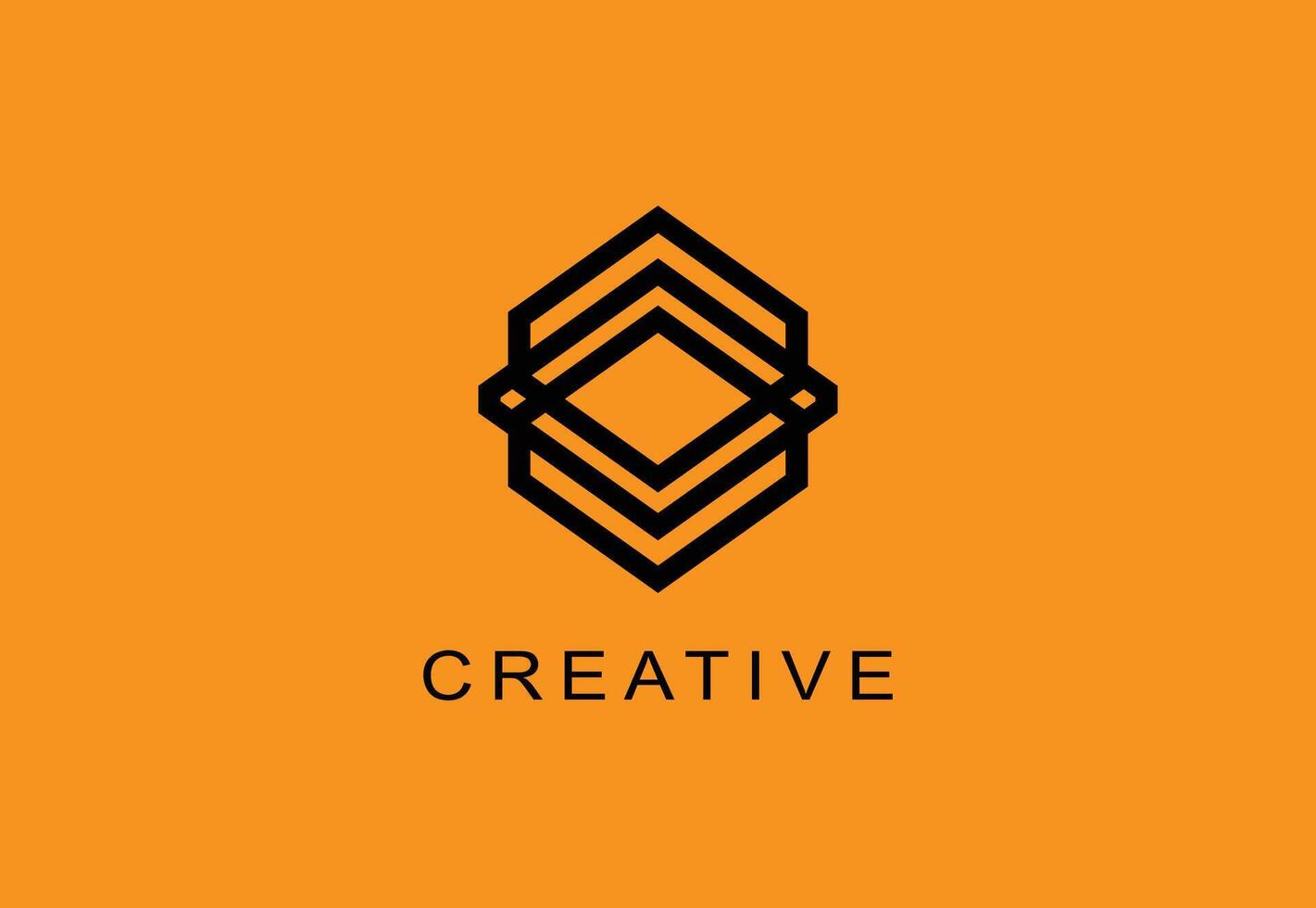 Modern geometric hexagon logo in black on orange backdrop, ideal for creative businesses. vector