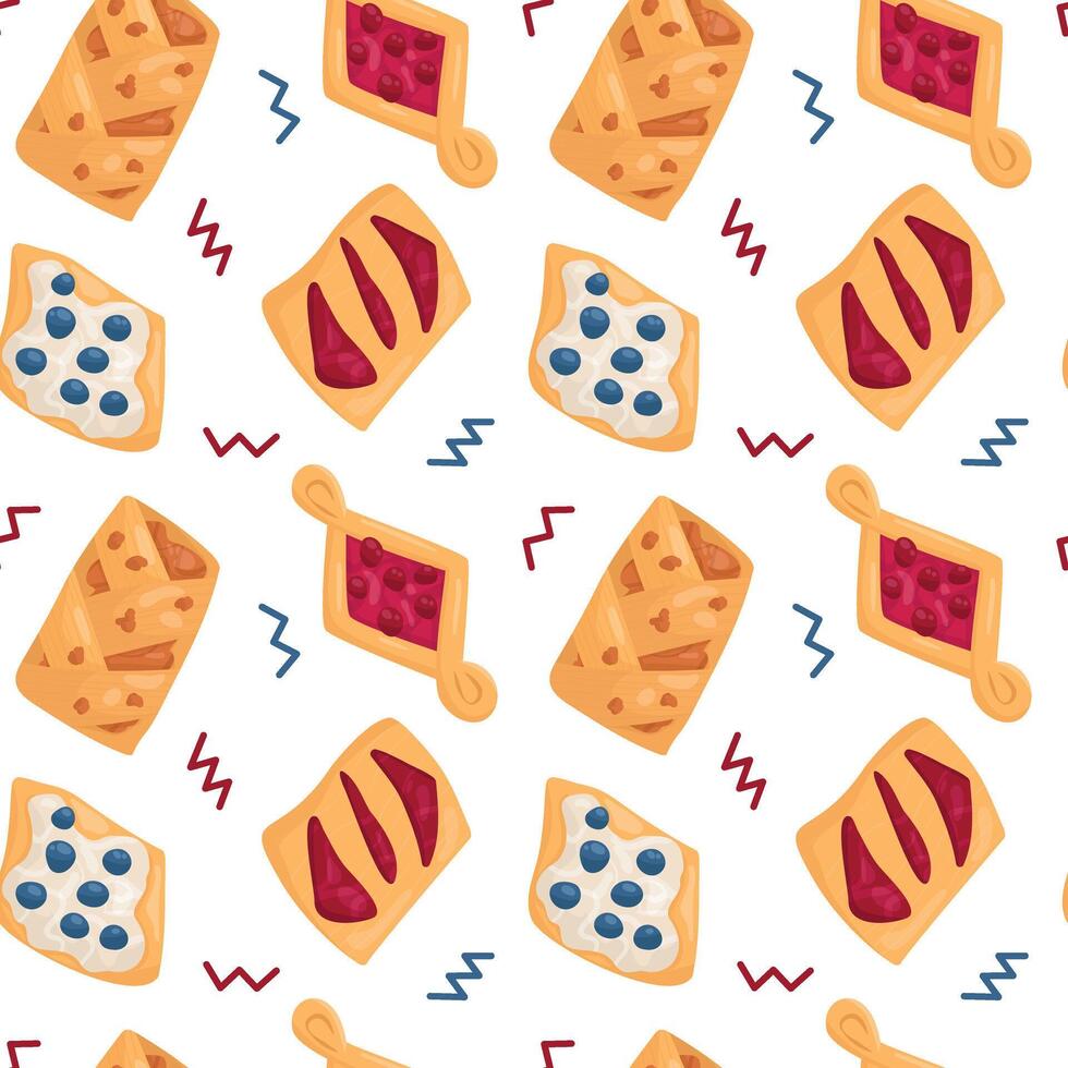 Pattern with sweet pastries with berries vector