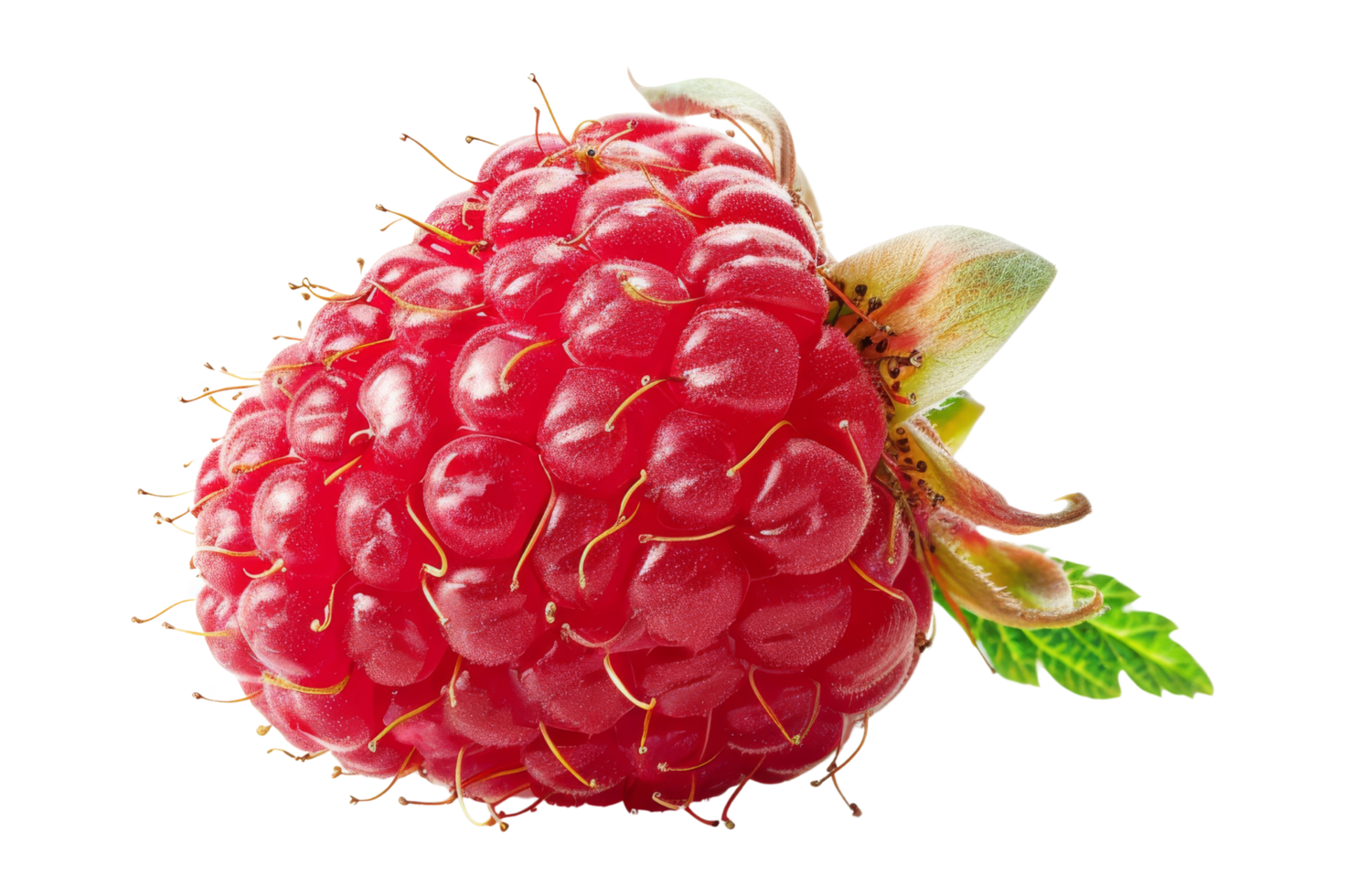 Fresh Red Raspberry with Green Leaf Isolated png