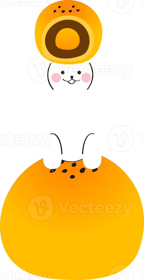 A rabbit hold a pastry slice and sit on a pastry png