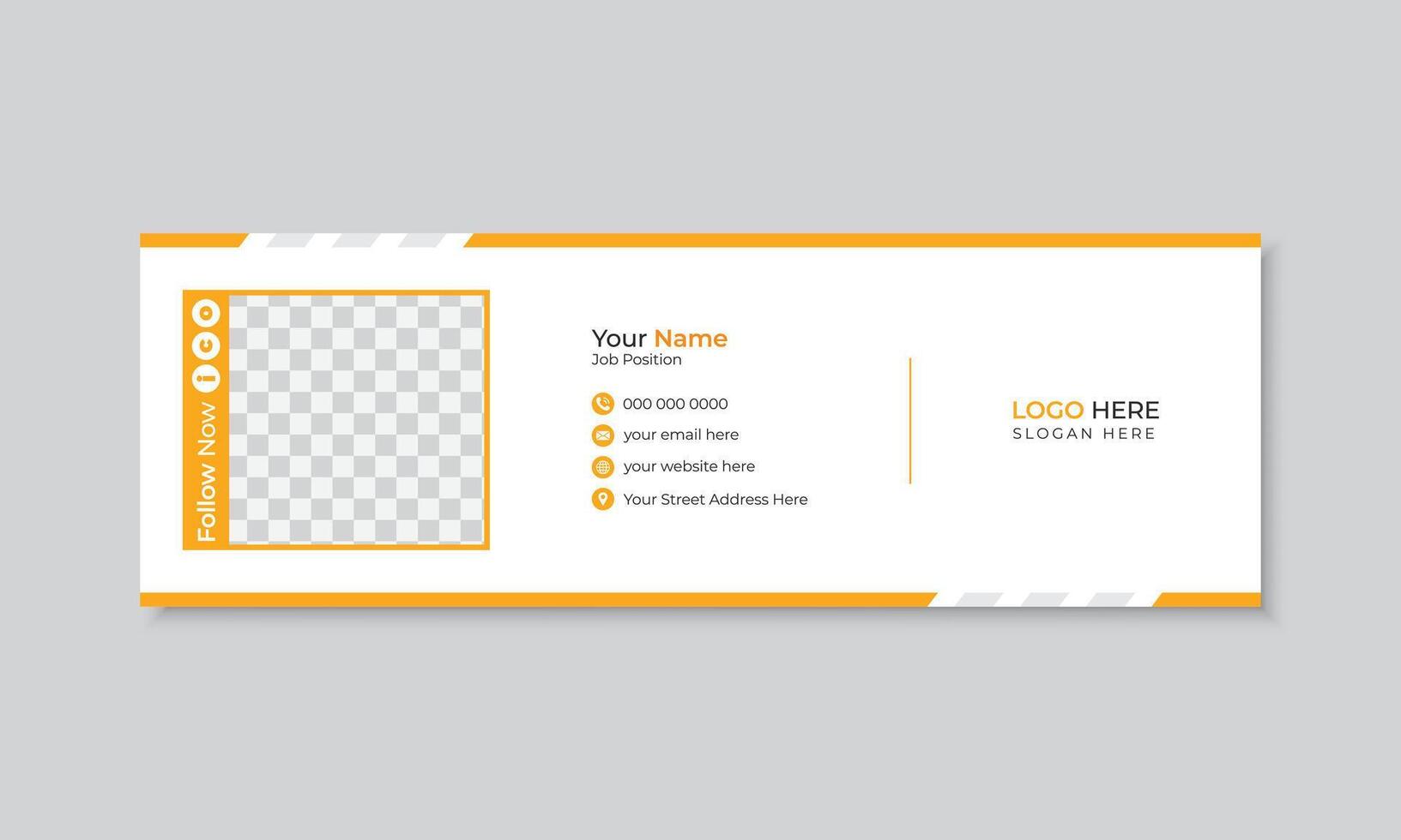 Standard email signature design with yellow accents, creative and modern email footer template for business promotion and promotional purposes, clean design with abstract shapes vector