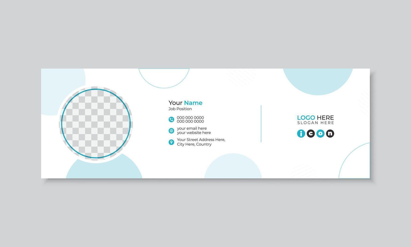 Clean simple email signature or email footer design template with blue accents, minimal personal social media cover vector