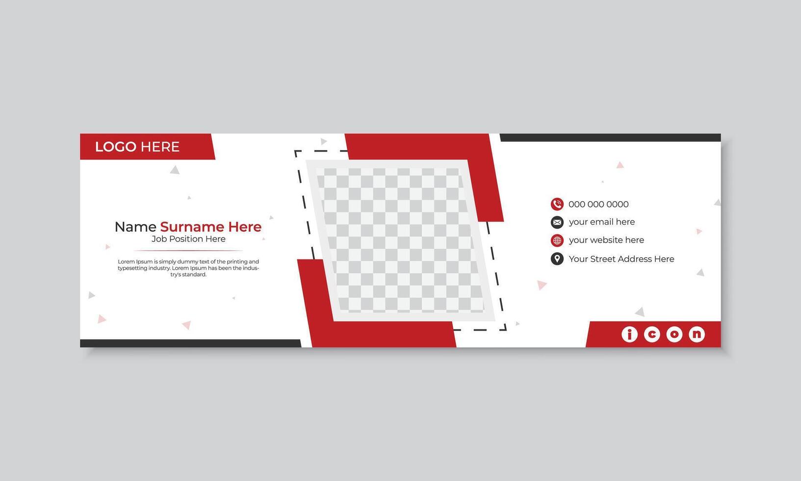 Business modern and creative red color email signature shape design template, business promotion and marketing professional illustrator design template, fully editable vector