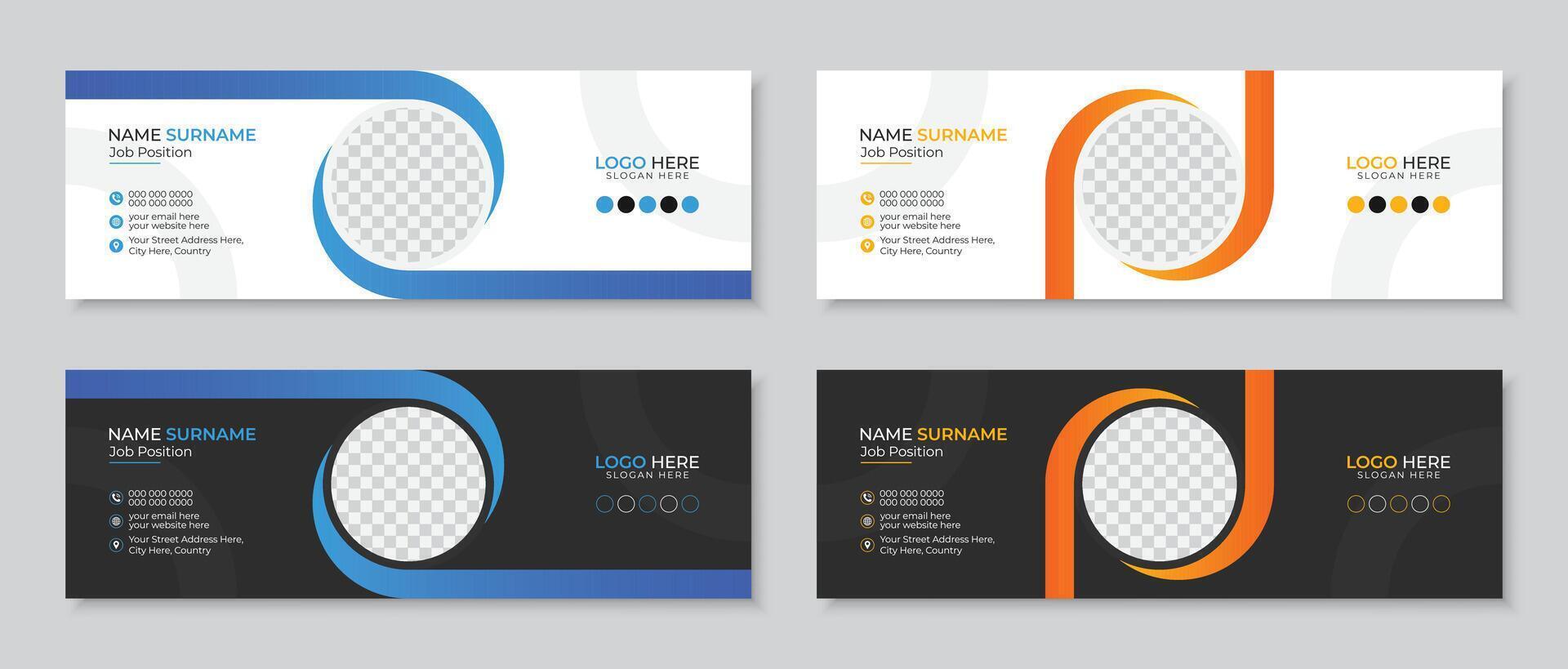 Modern and creative corporate email signature or email footer design template, new personal social media cover ads, minimal professional style design, fully editable layout set vector