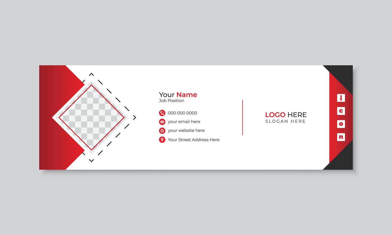 Corporate modern red email signature design template or business email footer design with abstract shapes, red and black color standard email signature design, professional design vector