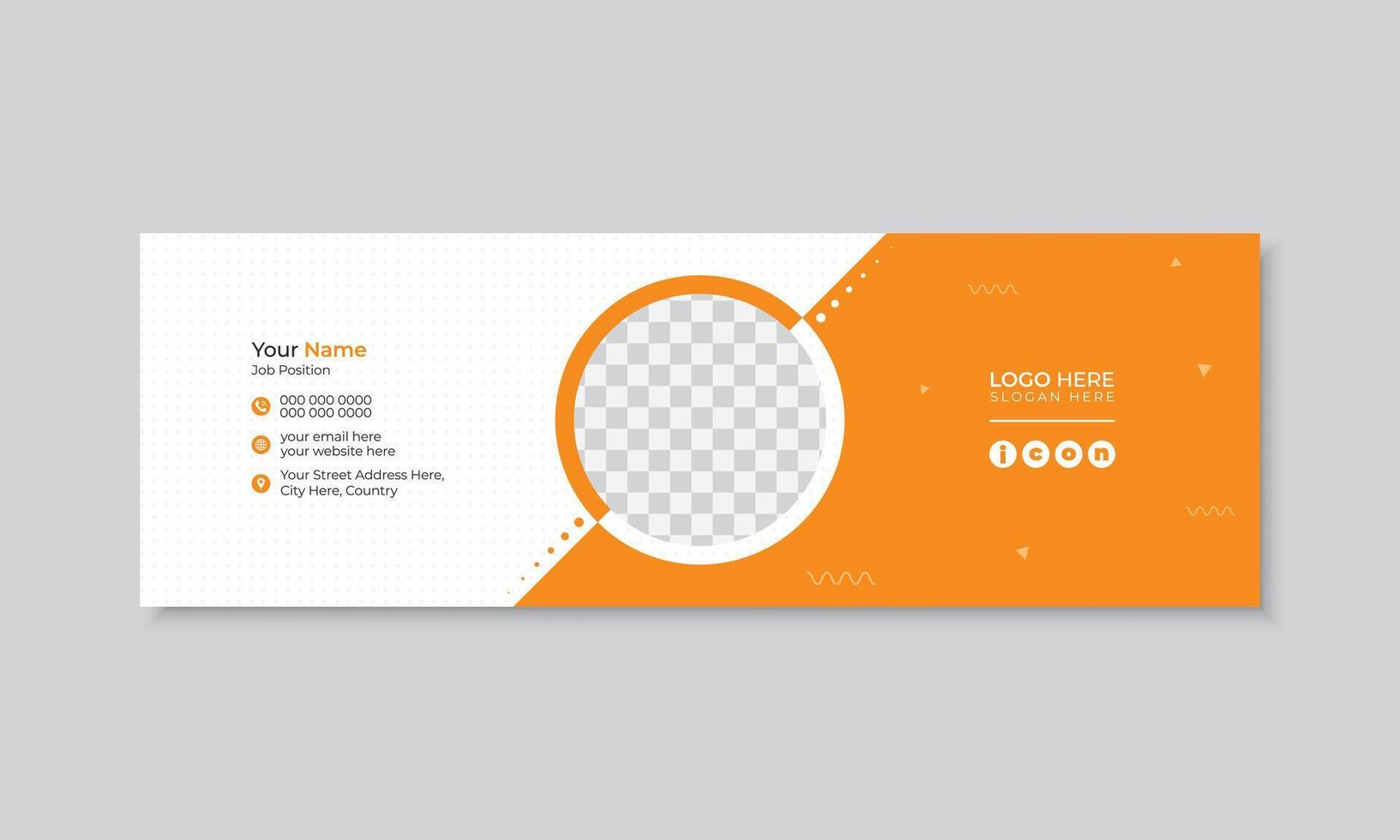 Creative and modern email signature or email footer design with orange abstract shapes, professional standard personal social media cover, easy to use and edit vector