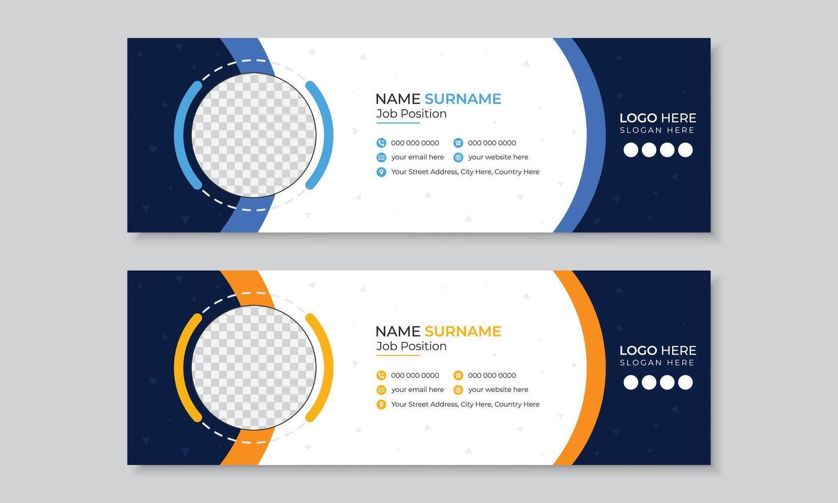 Professional new email signature or email footer design layout, modern creative template bundle in 2 color, corporate business multipurpose use personal social media cover banner, free editable vector