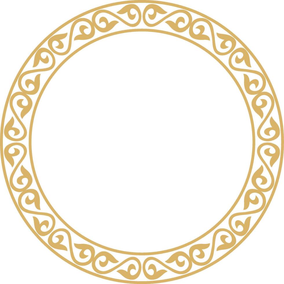 gold Kazakh national round pattern, frame. Ethnic ornament of the nomadic peoples of Asia, the Great Steppe, Kazakhs, Kirghiz, Kalmyks, Mongols, Buryats, Turkmens vector