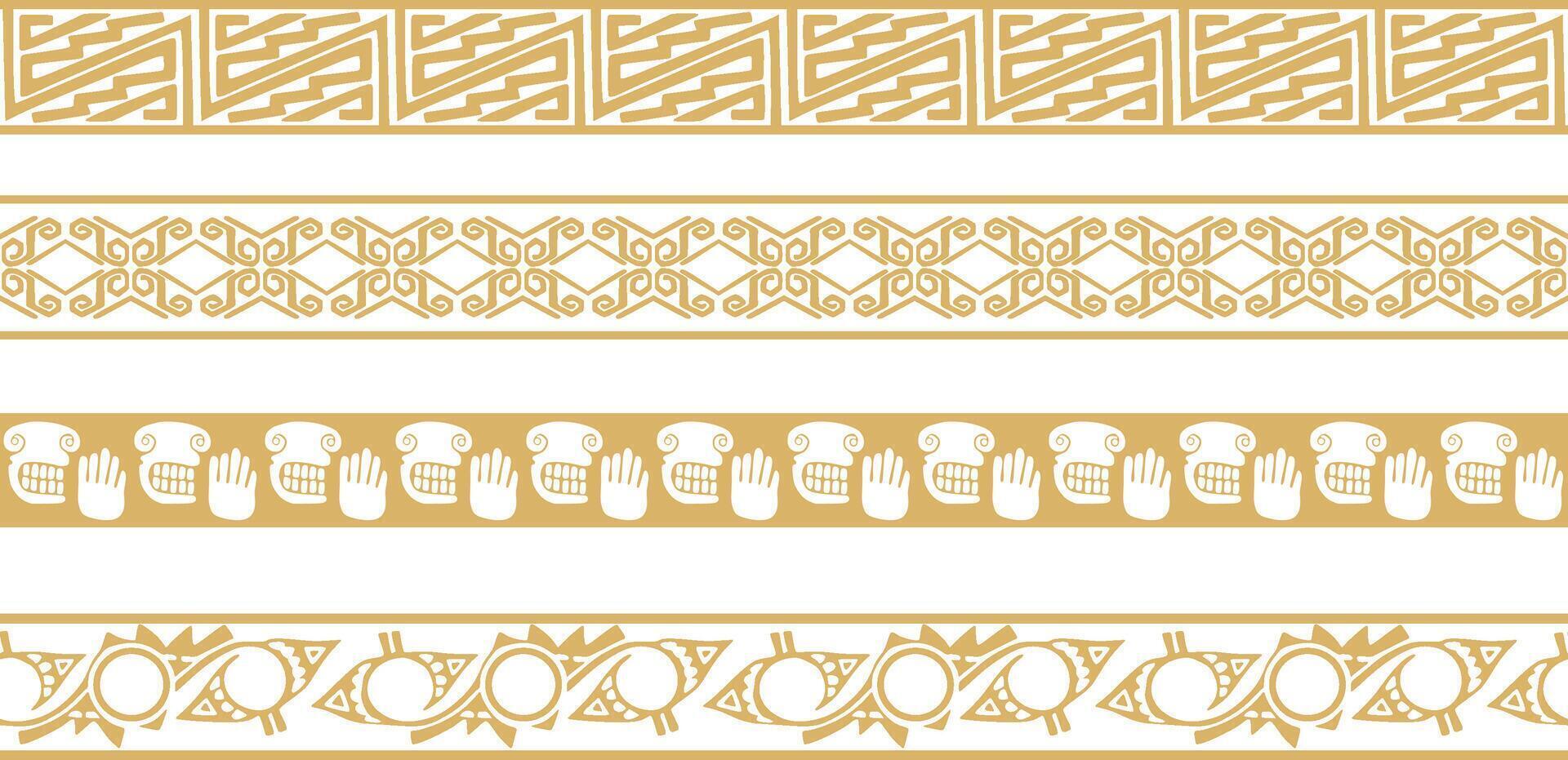 set of golden Native American national borders. frames in the style of the Aztecs, Mayans, Incas. vector