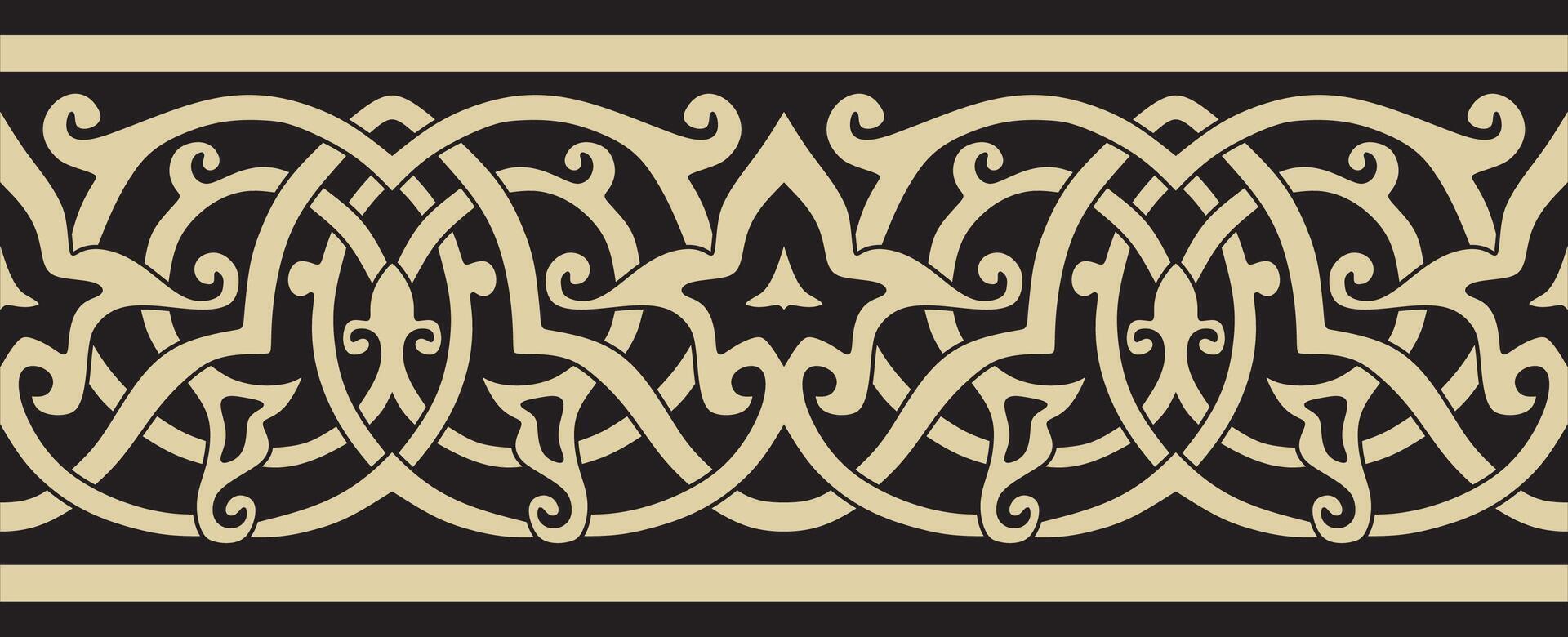 golden seamless oriental national ornament. Endless ethnic floral border, arab peoples frame. Persian painting. vector