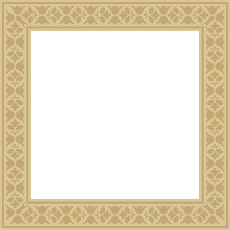 golden square national Indian ornament. Rectangle, border, ethnic Hindu frame. vector