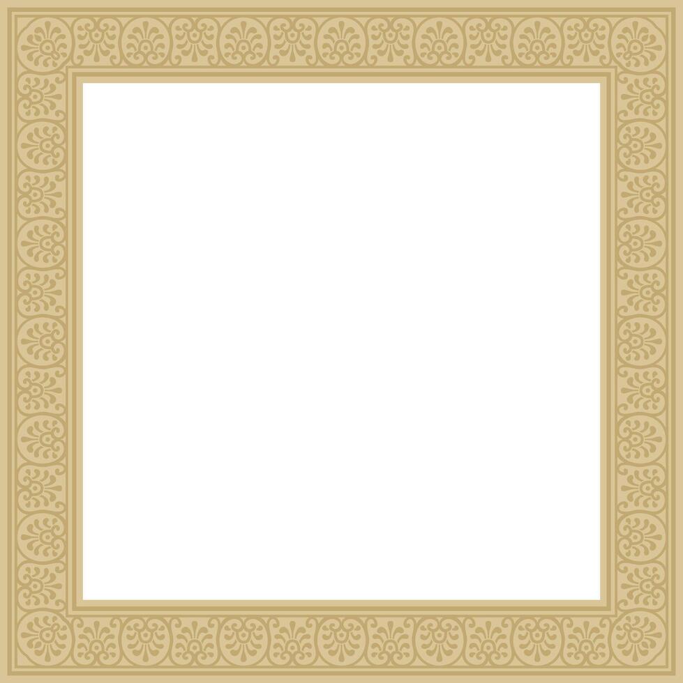 square gold border, frame, Pompeii. Rectangle Neopolitan ornament. Art of Ancient Rome. Template for stained glass vector