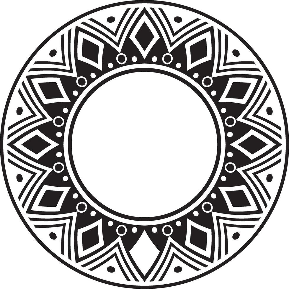 Native American round monochrome pattern. Geometric shapes in a circle. National ornament of the peoples of America, Maya, Aztecs, Incas. vector