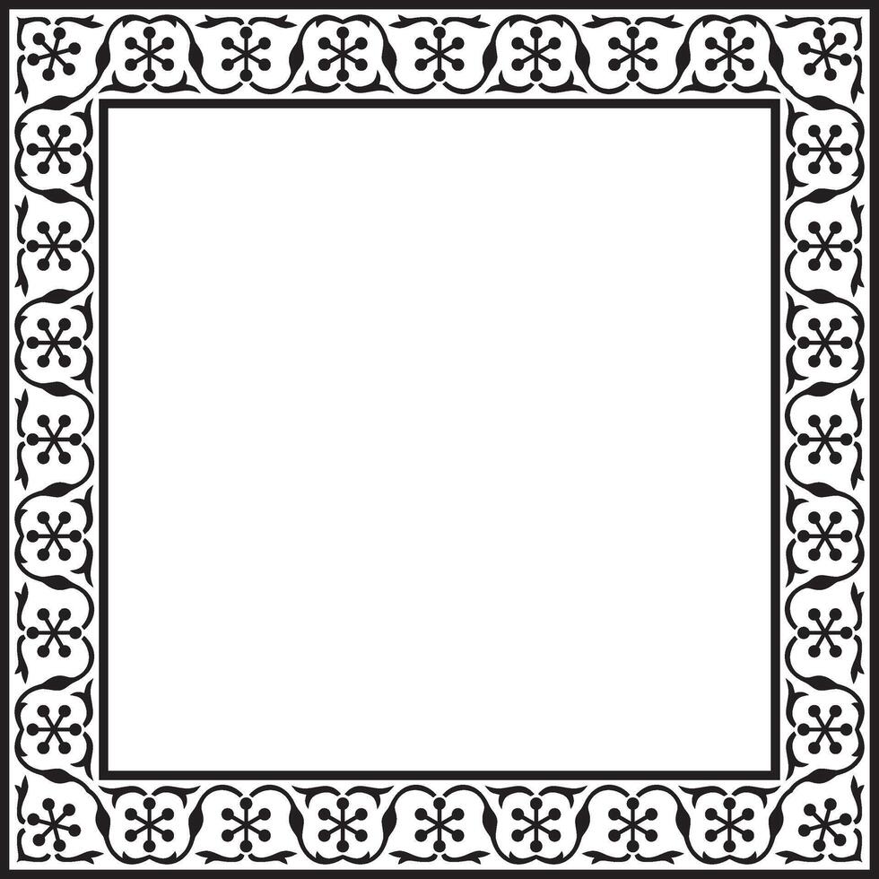 square monochrome black national Persian ornament. Rectangle, frame, border, ethnic pattern of the peoples of Iran, Iraq, Tajikistan vector