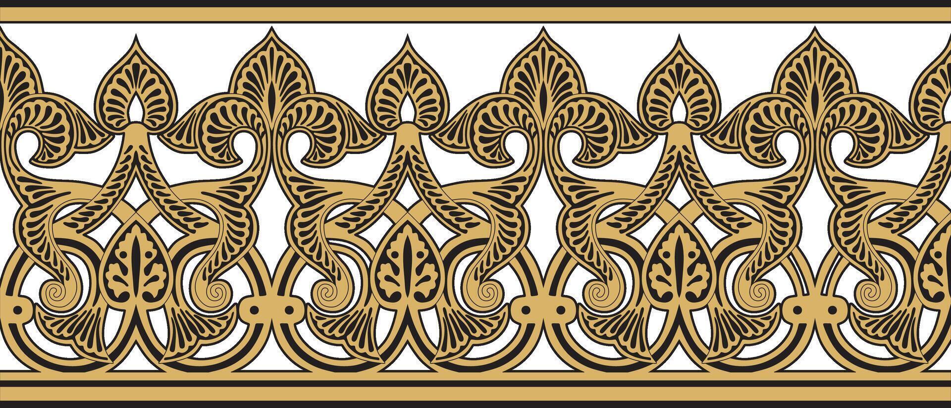 seamless golden oriental ornament. Endless Arabic patterned border, frame. Persian painting vector