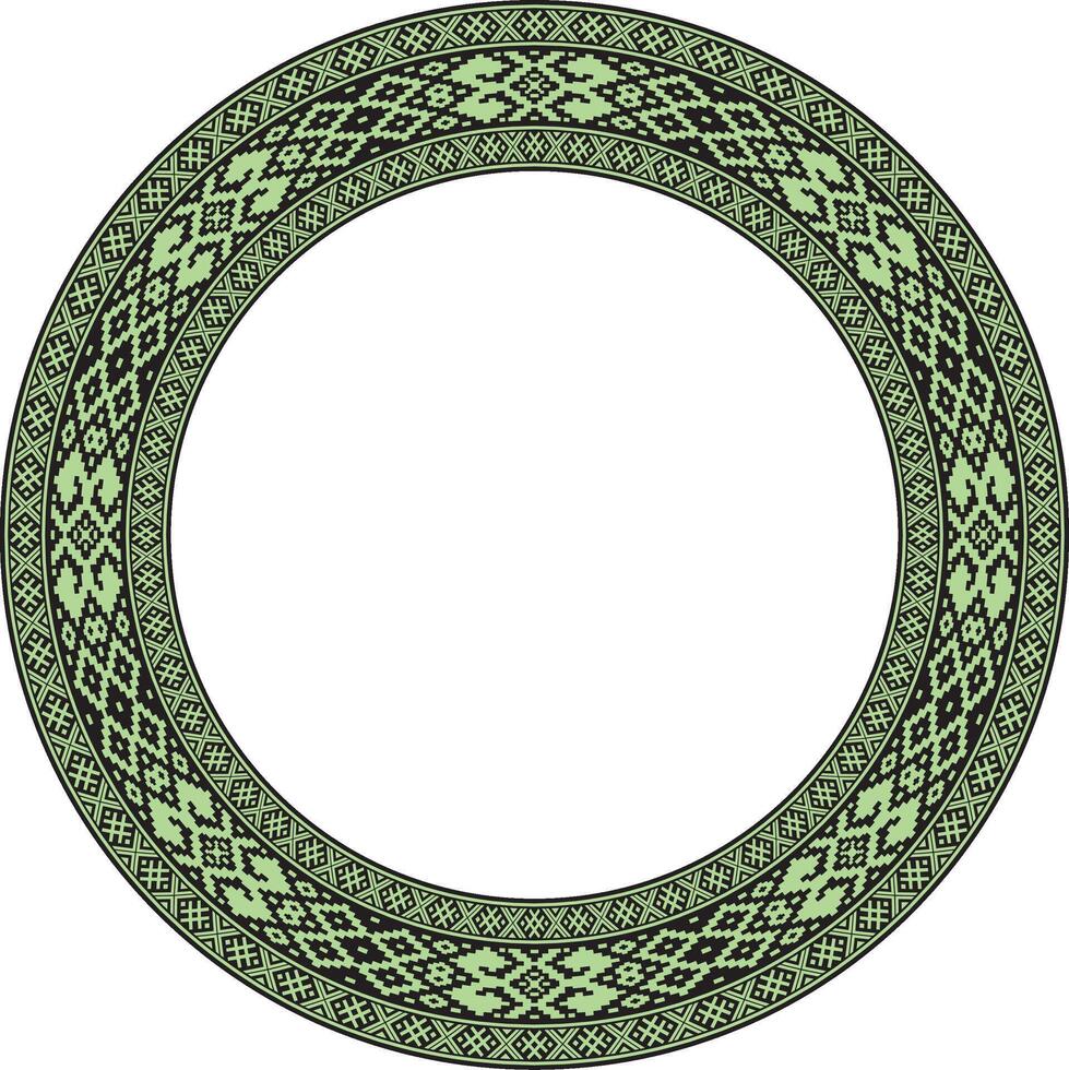 round color Belarusian national ornament. Ethnic green circle border, Slavic peoples frame. vector