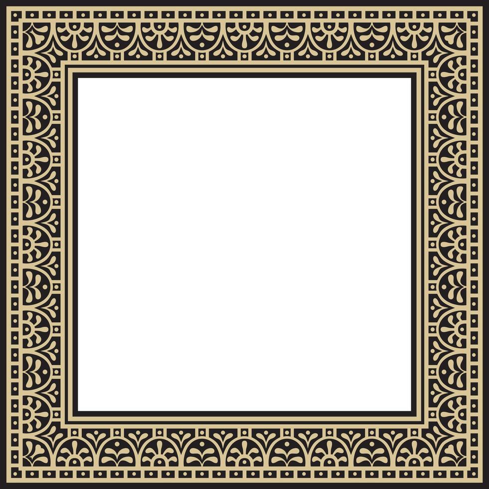 square gold with black border, frame, Pompeii. Rectangle Neopolitan ornament. Art of Ancient Rome. Template for stained glass vector