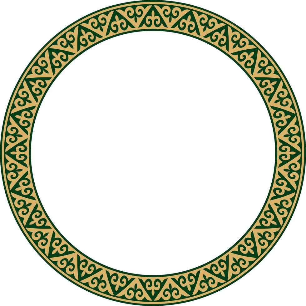 gold and green Kazakh national round pattern, frame. Ethnic ornament of the nomadic peoples of Asia, the Great Steppe, Kazakhs, Kirghiz, Kalmyks, Mongols, Buryats, Turkmens vector