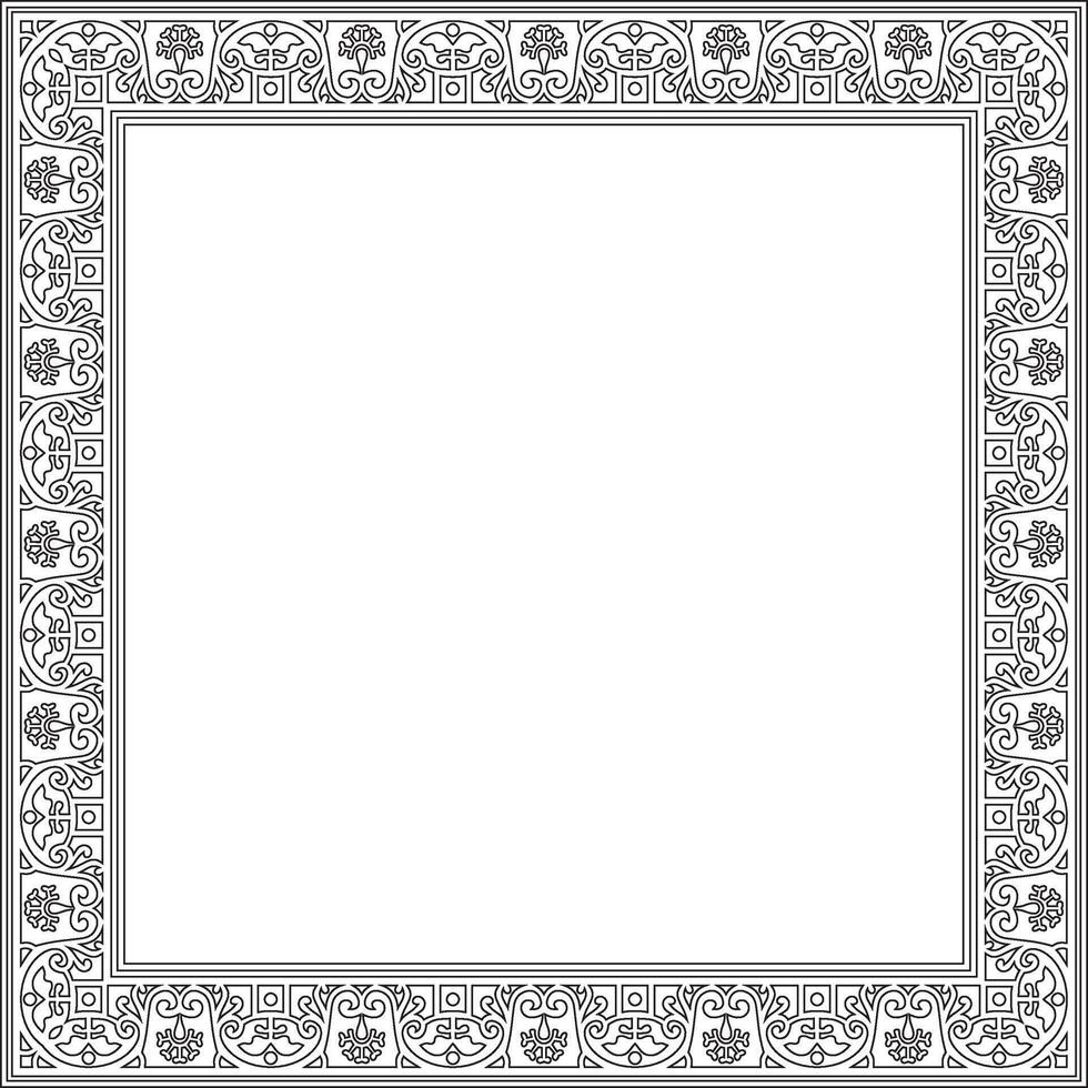 square black contour border, frame, Pompeii. Rectangle Neopolitan ornament. Art of Ancient Rome. Template for stained glass vector