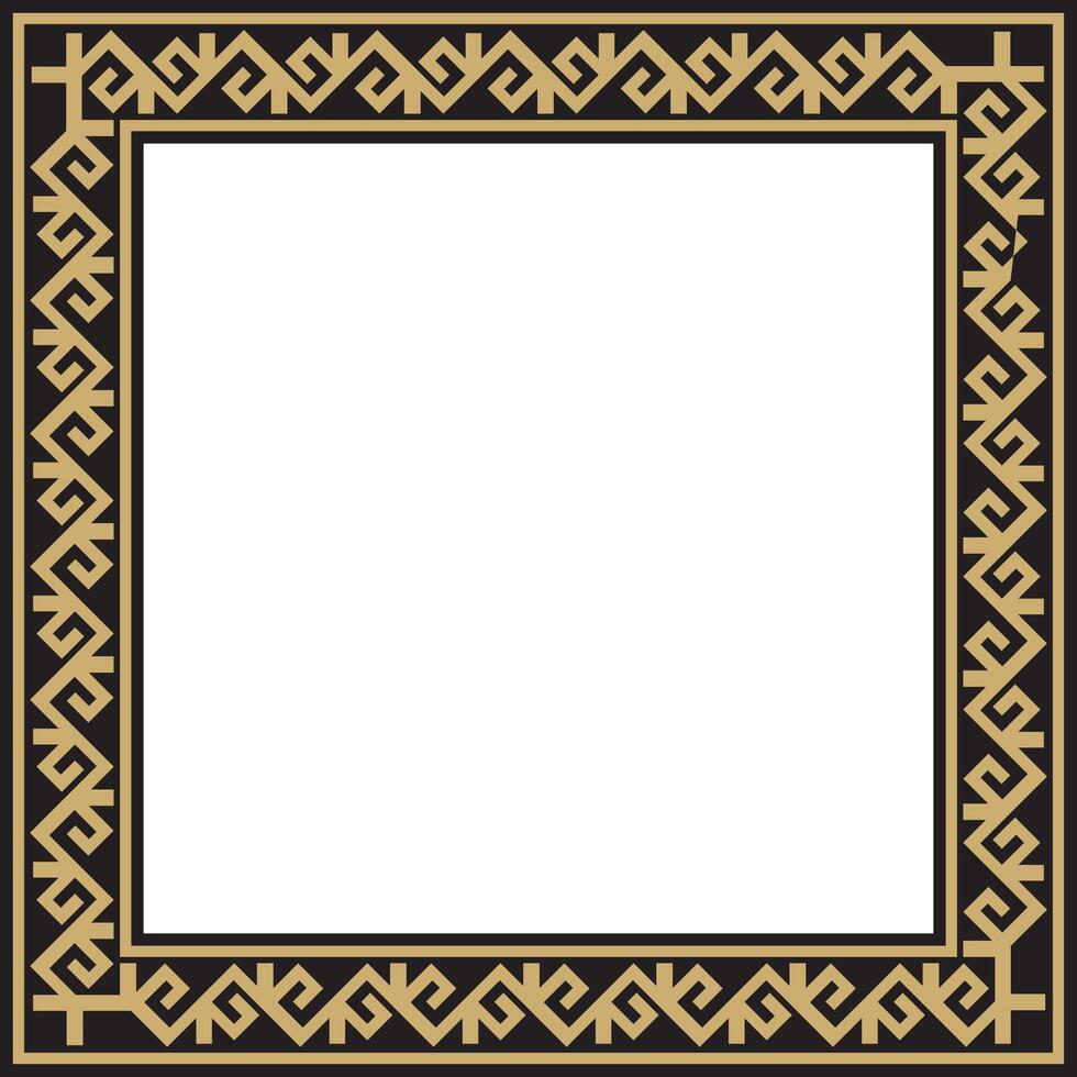 golden with black Square Kazakh national ornament. Ethnic pattern of the peoples of the Great Steppe, vector