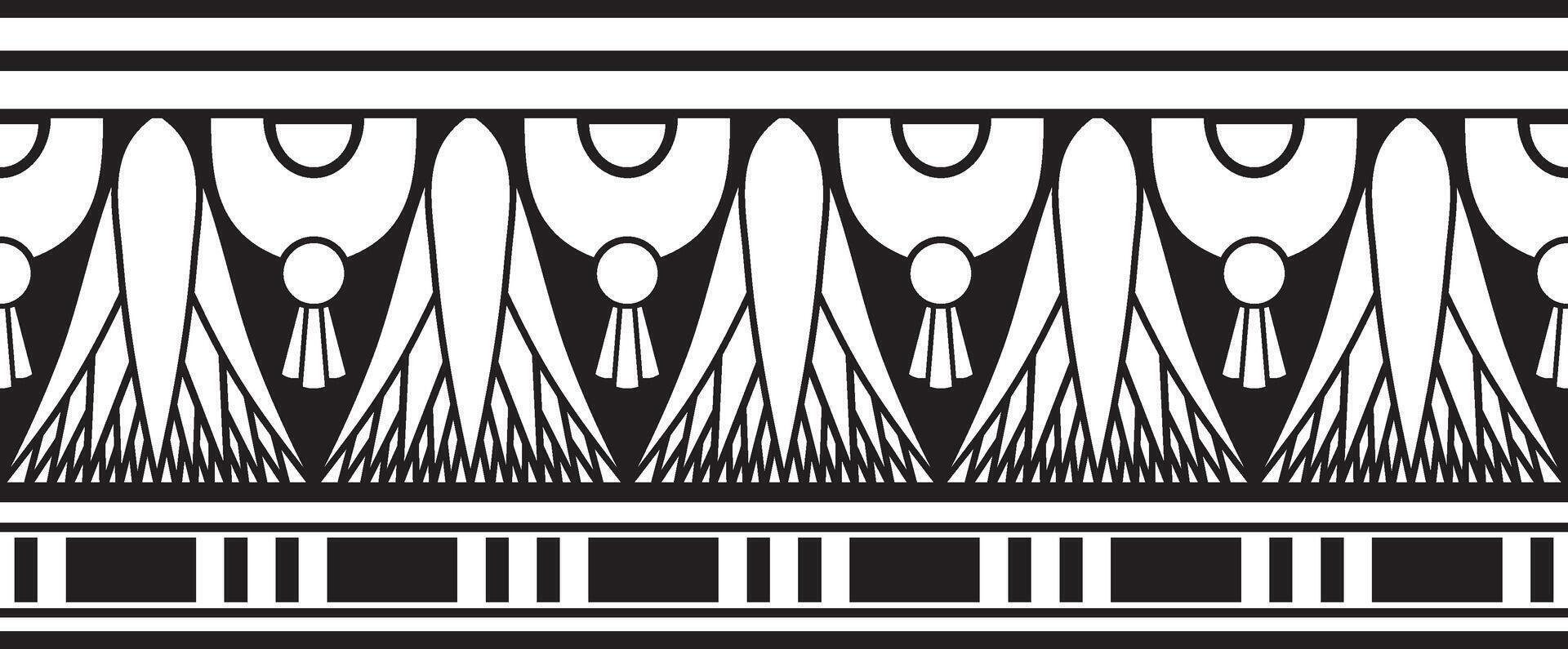 monochrome seamless Egyptian border. Endless black Ornaments of Ancient Egypt. Geometric African frame. vector