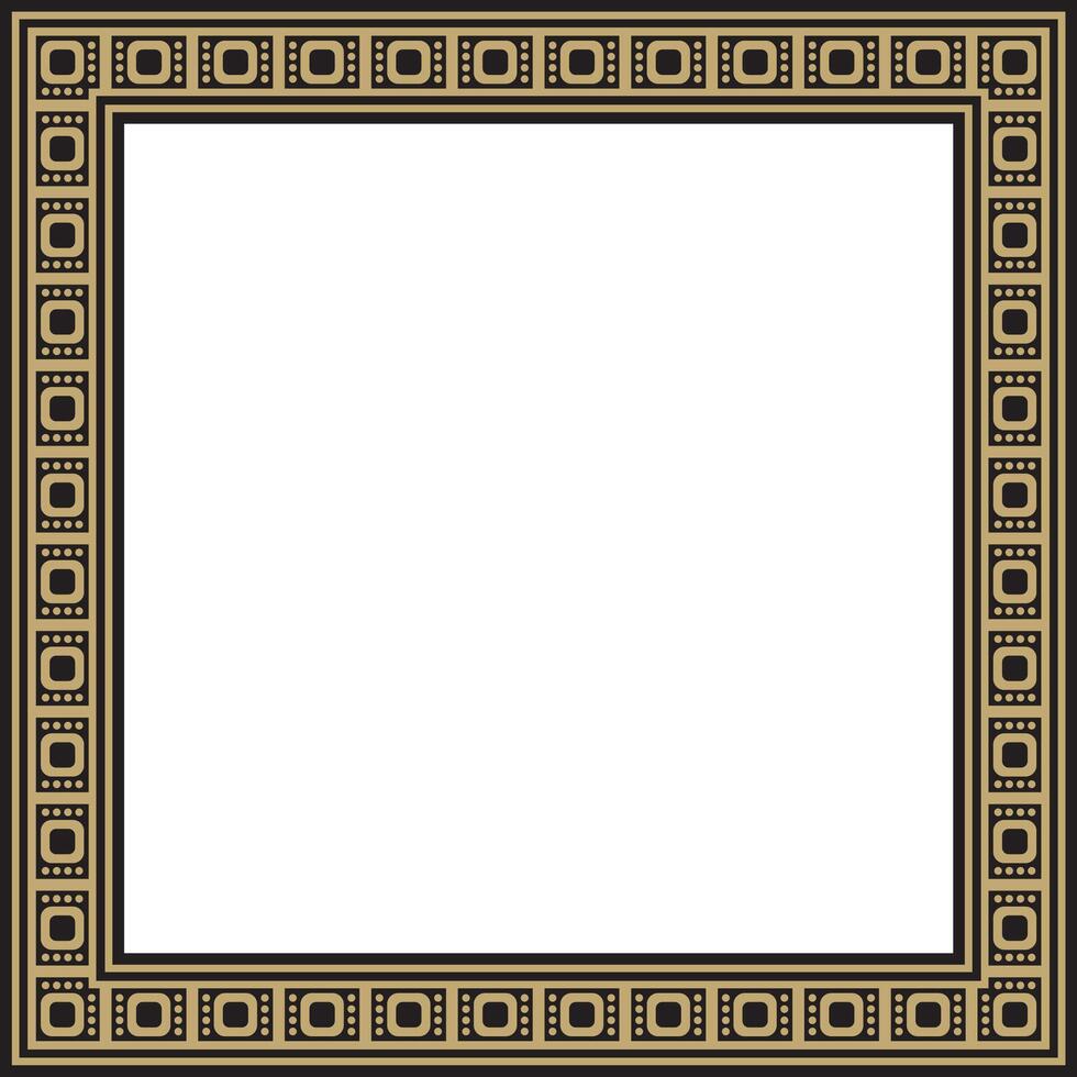 gold and black square Egyptian ornament. Rectangle, frame, ancient Egypt.Pattern of lotus flowers and sun vector
