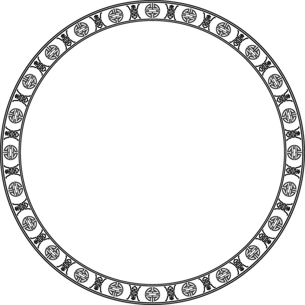 monochrome round Chinese ornament. Circle border, east asian frame. Korea pattern, Taiwan, Hong Kong. vector