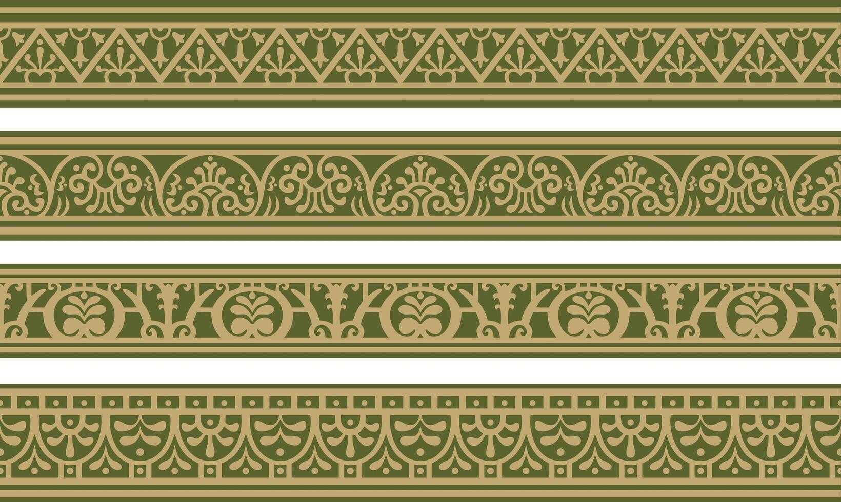 seamless gold with green border, Pompeii frame. Endless Neopolitan ornament. Art of Ancient Rome. vector
