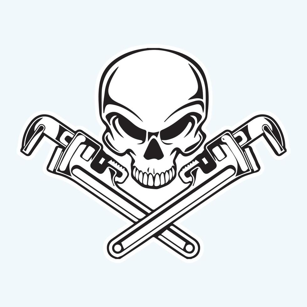 Human skull with crossed pipe wrenches vector