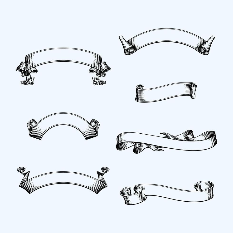 Vintage Ribbon Banners Hand-drawn set collection vector