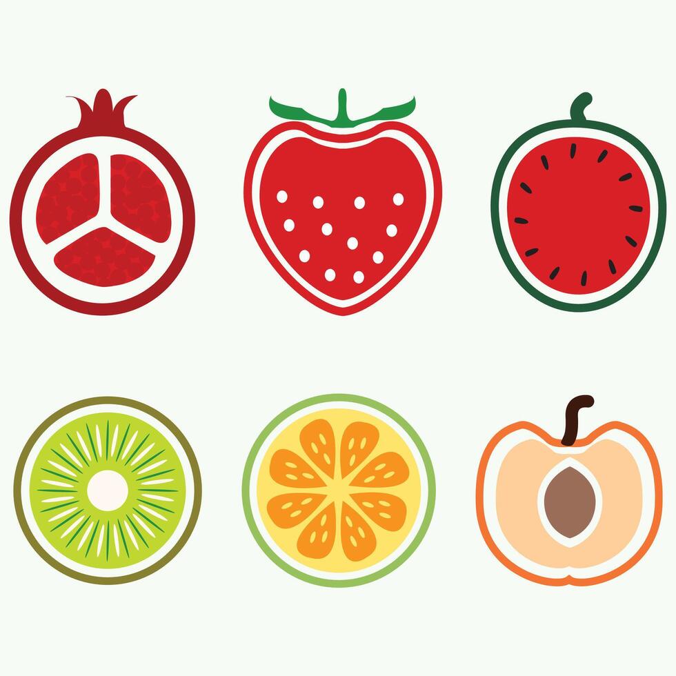 Set of fruit slices citrus and exotic tropical vector
