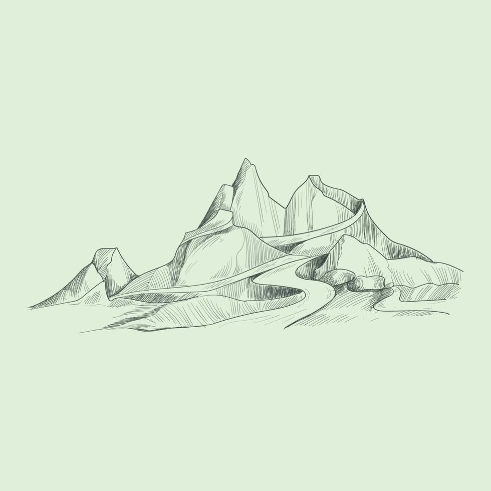 Hand drawing mountain ranges in engraving style, Peak outdoor sketch, mountain range illustration vector