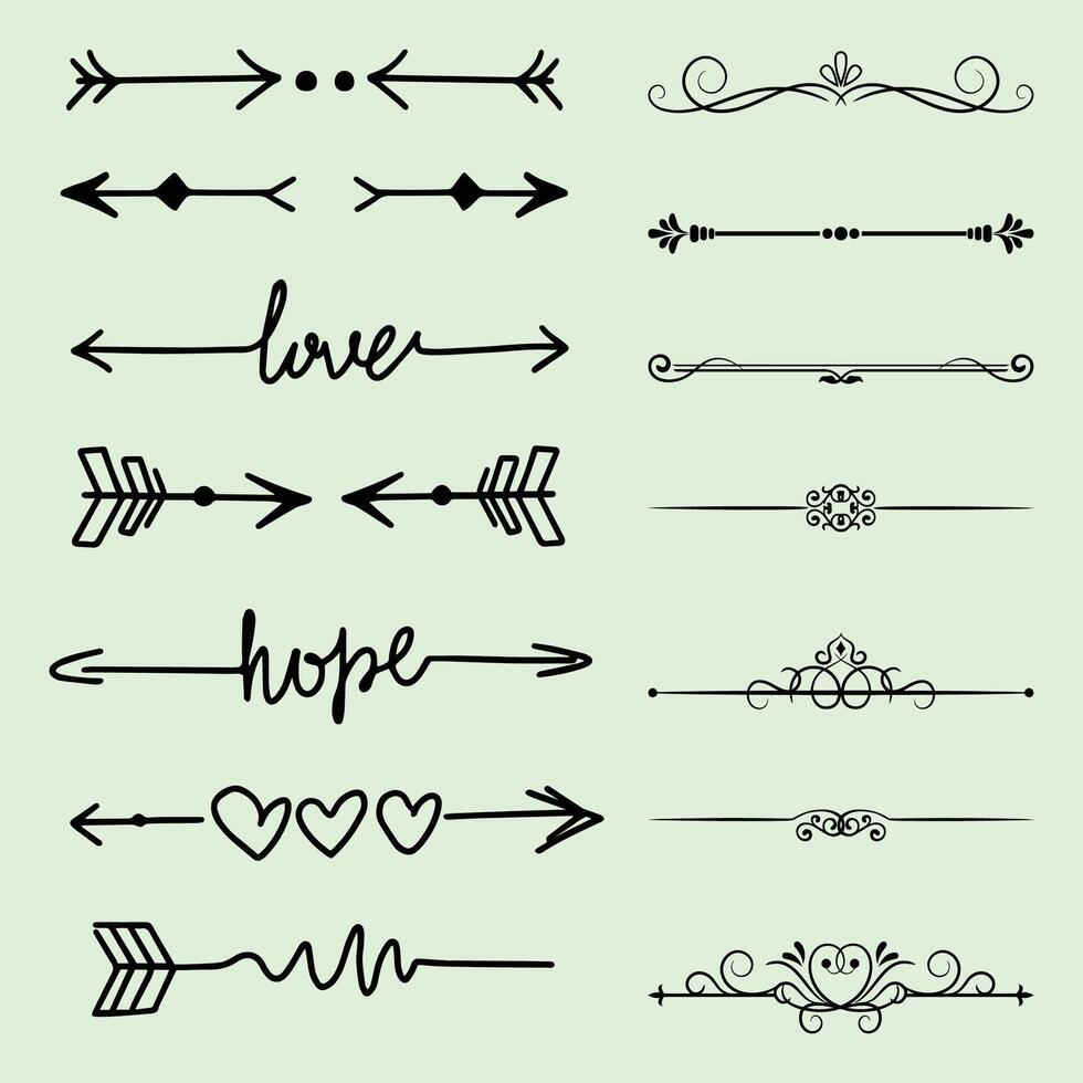 Set of floral decorative elements for design isolated and editable. Vignettes, ornate, frames, dividers. vector