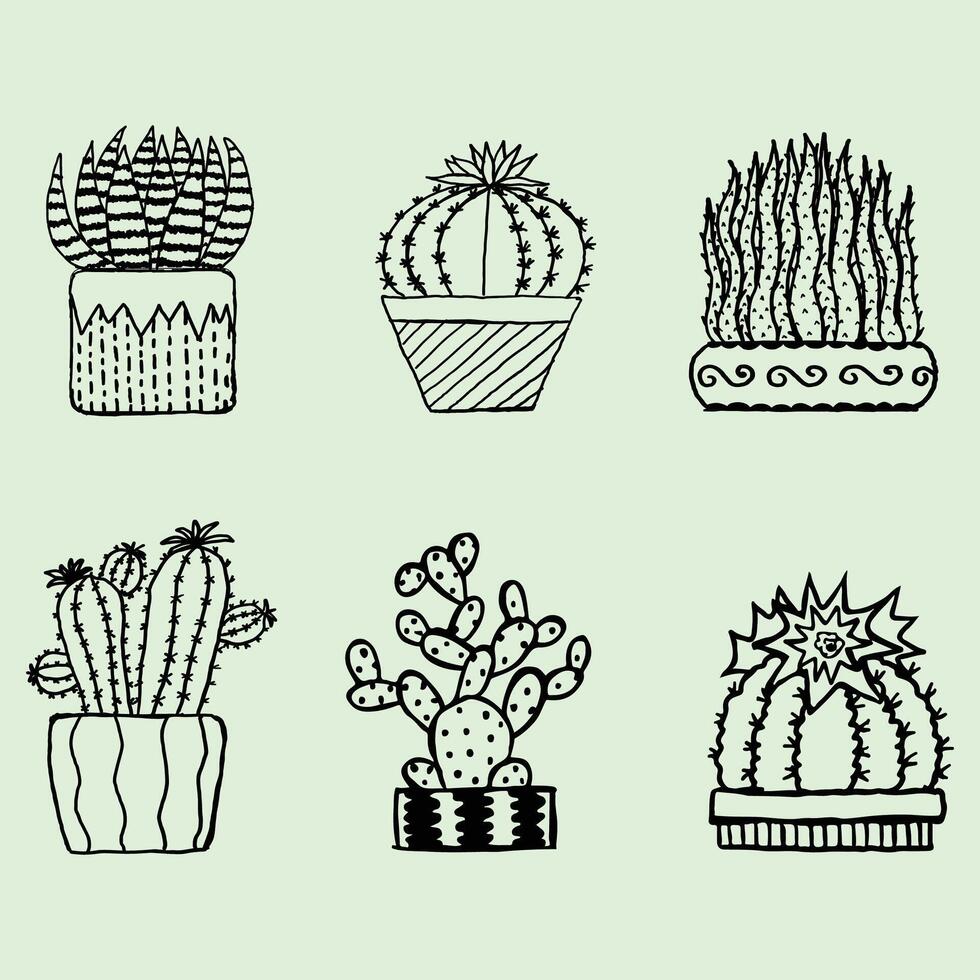 Hand-drawn cactus doodles set vector