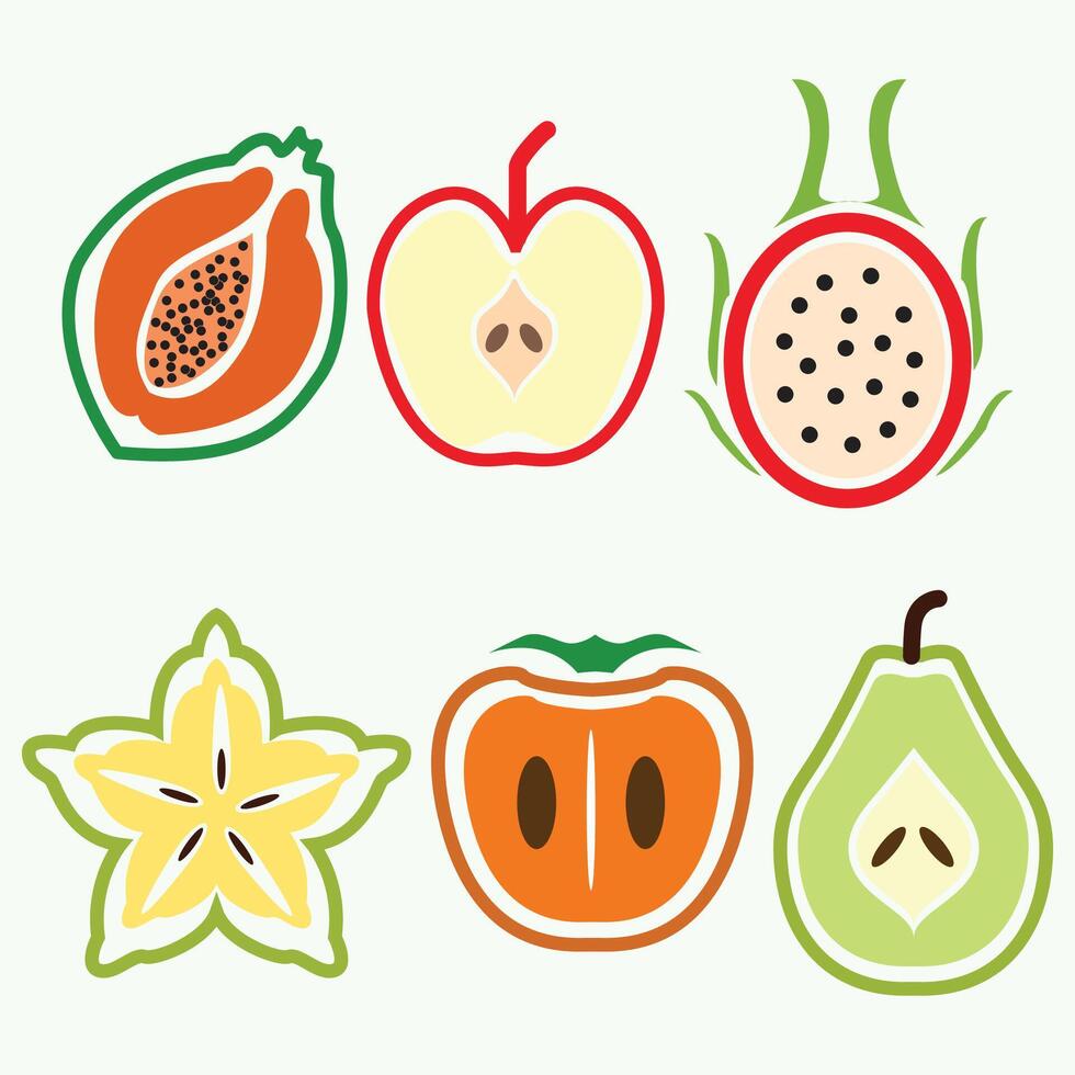 Set of fruit slices citrus and exotic tropical vector
